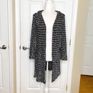 SPLENDID Hooded Striped Long Cardigan Black Small